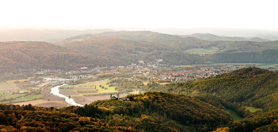 Panoramablick über Bad Sooden-Allendorf vom Aussichtspunkt 'Schöne Aussicht'.
